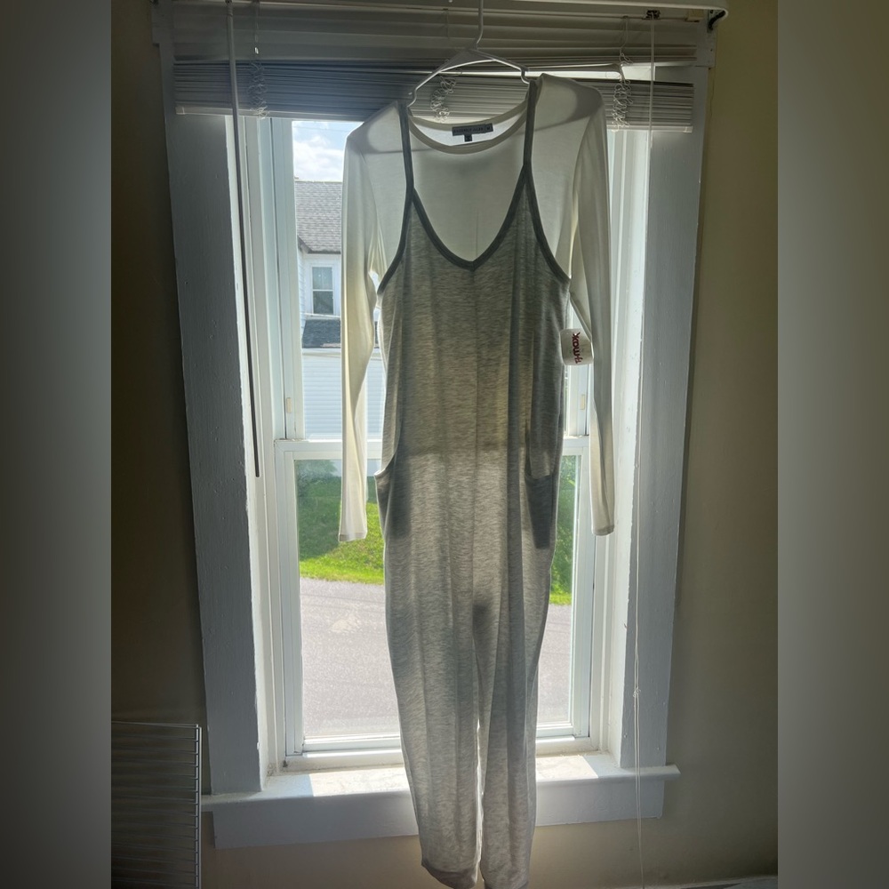 Sincerely Jules Heather grey jumpsuit with white detachable long sleeve